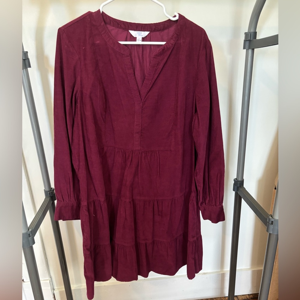 Tiered Burgundy Long-Sleeve Dress